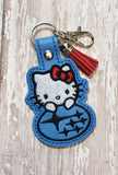 ITH Digital Embroidery Pattern for Hi Kitty Subi Snap Tab / Key Chain, 4X4 Hoop