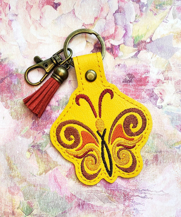 ITH Digital Embroidery Pattern for Groovy Butterfly Snap Tab / Keychain, 4X4 Hoop