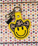 ITH Digital Embroidery Pattern for Cowboy Smiley Face Snap Tab / Keychain, 4X4 Hoop