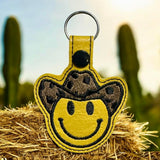 ITH Digital Embroidery Pattern for Cowboy Smiley Face Snap Tab / Keychain, 4X4 Hoop