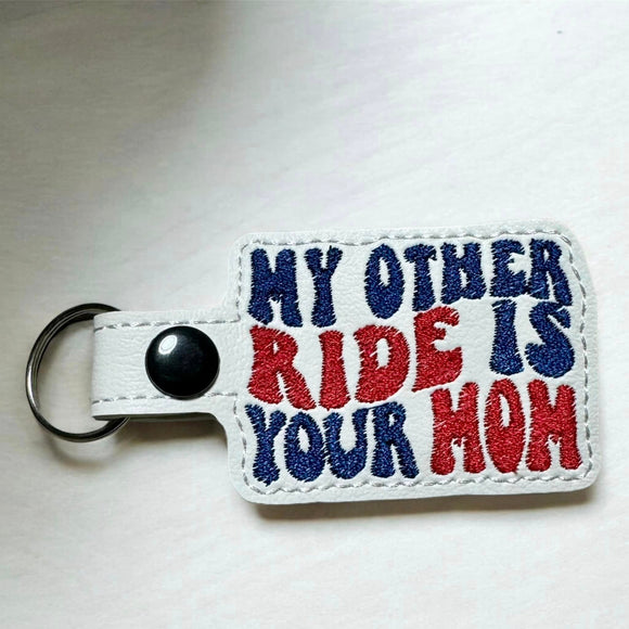 ITH Digital Embroidery Pattern for Other Ride Your MOM Snap Tab / Keychain, 4X4 Hoop