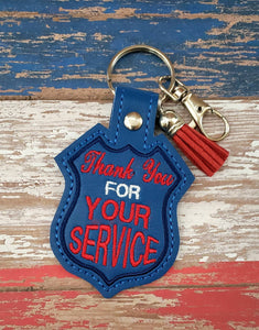 ITH Digital Embroidery Pattern for Thank You For Your Service Snap Tab / Keychain, 4X4 Hoop