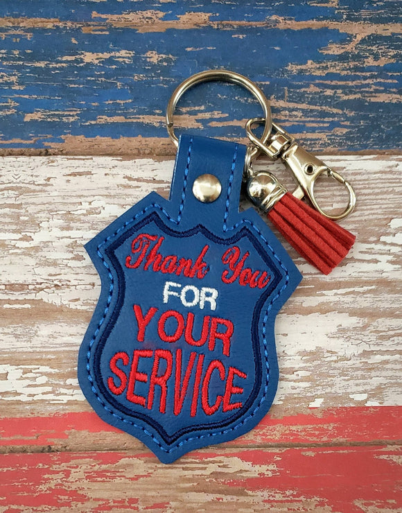 ITH Digital Embroidery Pattern for Thank You For Your Service Snap Tab / Keychain, 4X4 Hoop