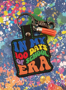 ITH Digital Embroidery Pattern for 100 Days School Era Snap Tab / Keychain, 4X4 Hoop