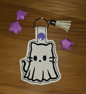 ITH Digital Embroidery pattern for Ghost Kitty 2 Snap Tab / Keychain, 4X4 Hoop