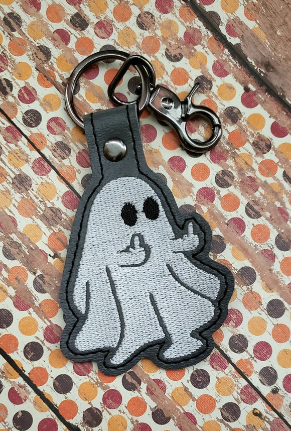 ITH Digital Embroidery Pattern for Middle Finger Ghost Snap Tab / Keychain, 4X4 Hoop