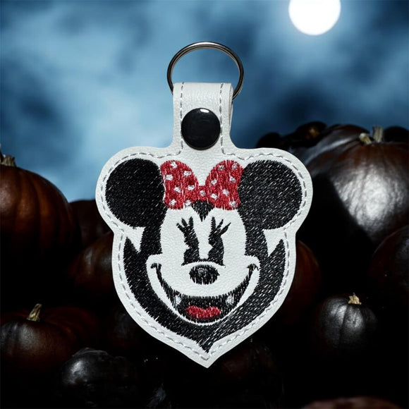 ITH Digital Embroidery Pattern for Vampire Minnie Snap Tab / Keychain, 4X4 & 5X7 Hoop