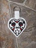 ITH Digital Embroidery Pattern for Jason Heart Snap Tab / Key Chain, 4X4 & 5X7 Hoop