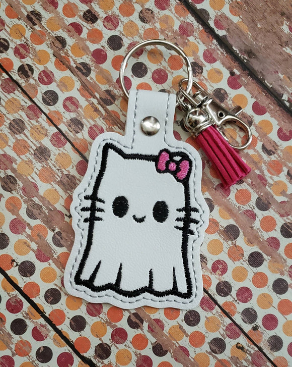 ITH Digital Embroidery Pattern for Ghost Kitty 1 Snap Tab / Keychain, 4X4 Hoop