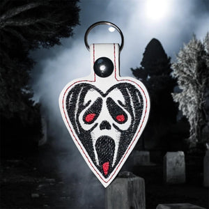 ITH Digital Embroidery Pattern for Ghost Face Heart Snap Tab / Keychain, 4X4 & 5X7 Hoop