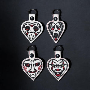 ITH Digital Embroidery Pattern for Horror Hearts Set of 4 Snap Tabs / Keychains, 4X4 & 5X7 Hoop