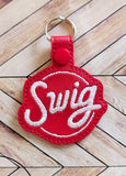 ITH Digital Embroidery Pattern for Swig Snap Tab / Keychain, 4X4 Hoop