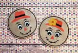 ITH Digital Embroidery Pattern for Scarecrow Boy & Girl Set of 2 Coaster, 4X4 Hoop