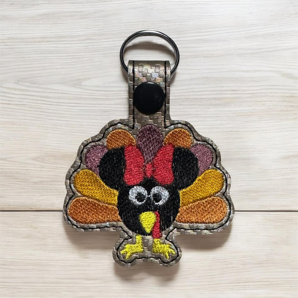 ITH Digital Embroidery Pattern for Turkey Minnie Snap Tab / Keychain, 4X4 Hoop