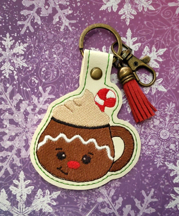 ITH Digital Embroidery Pattern for Gingerbread Coco Mug Snap Tab / Keychain, 4X4 Hoop