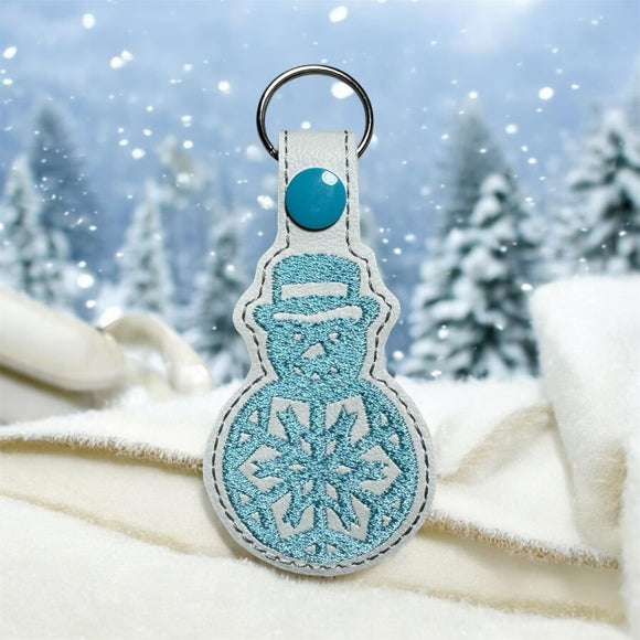 ITH Digital Embroidery Pattern for Snowman Snowflake Snap Tab / Keychain, 4X4 Hoop