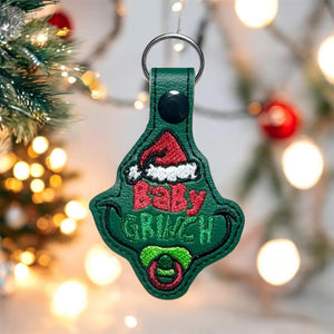 ITH Digital Embroidery Pattern for Baby Grinch Snap Tab / Keychain, 4X4 Hoop