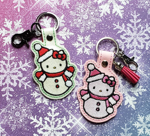 ITH Digital Embroidery Pattern for Hi Kitty Snowman Snap Tab / Keychain, 4X4 Hoop