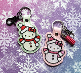 ITH Digital Embroidery Pattern for Hi Kitty Snowman Snap Tab / Keychain, 4X4 Hoop