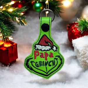 ITH Digital Embroidery Pattern for Papa Grinch Snap Tab / Keychain, 4X4 Hoop