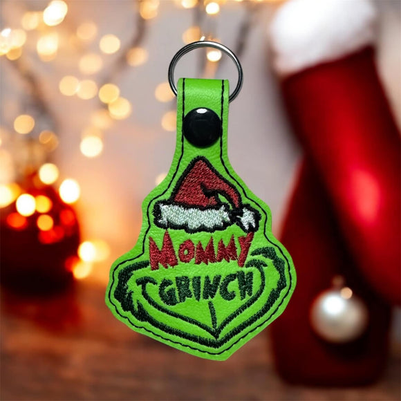 ITH Digital Embroidery Pattern for Mommy Grinch Snap Tab / Keychain, 4X4 Hoop