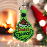 ITH Digital Embroidery Pattern for Daddy Grinch Snap Tab / Keychain, 4X4 Hoop