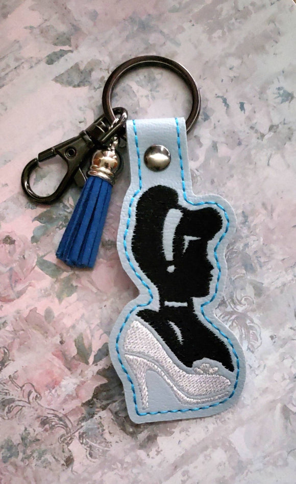 ITH Digital Embroidery Pattern for Cinder with Slipper Snap Tab / Keychain, 4X4 Hoop