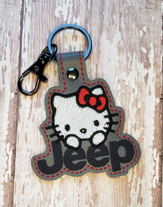 ITH Digital Embroidery Pattern for Hi Kitty Jeep Snap Tab / Keychain, 4X4 Hoop