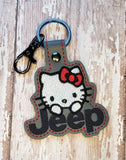 ITH Digital Embroidery Pattern for Hi Kitty Jeep Snap Tab / Keychain, 4X4 Hoop