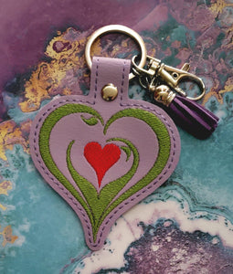 ITH Digital Embroidery Pattern for Protective Heart Snap Tab / Keychain, 4X4 Hoop