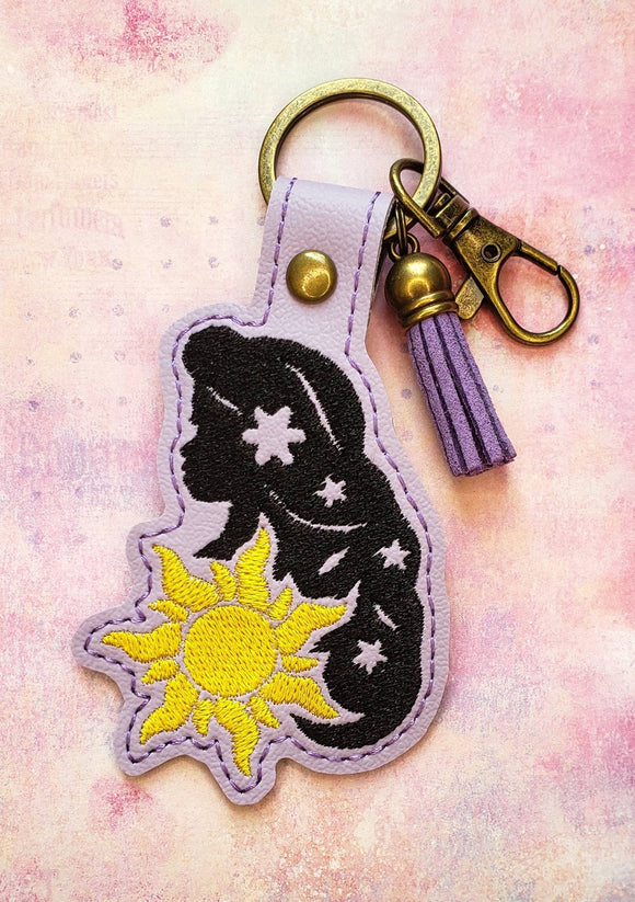 ITH Digital Embroidery Pattern for Repunz with Sun Snap Tab / Keychain, 4X4 Hoop