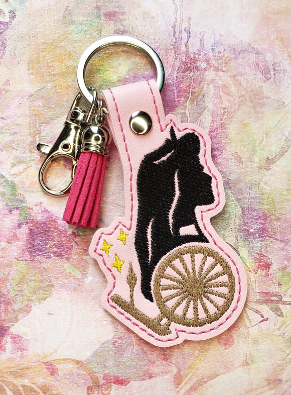 ITH Digital Embroidery Pattern for S-Beauty with Spinning Wheel Snap Tab / Keychain, 4X4 Hoop