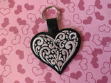 ITH Digital Embroidery Pattern for Filigree Heart 3 Snap Tab / Keychain, 4X4 Hoop