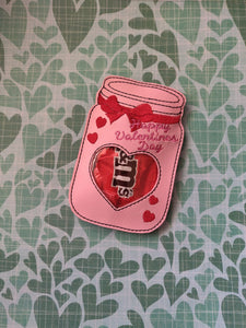 ITH Digital Embroidery Pattern for Mason Jar Valentine Treat Holder Med, 5X7 Hoop