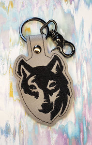 ITH Digital Embroidery Pattern for Wolf Stencil Snap Tab / Keychain, 4X4 Hoop.