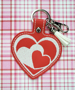 ITH Digital Embroidery Pattern for Triple Heart Snap Tab / Keychain, 4X4 Hoop