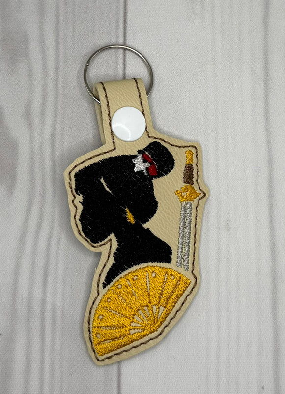 ITH Digital Embroidery Pattern for Mulan with Fan Snap Tab / Keychain, 4X4 Hoop