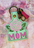 ITH Digital Embroidery Pattern for Mom Rose Snap Tab / Keychain, 4X4 Hoop