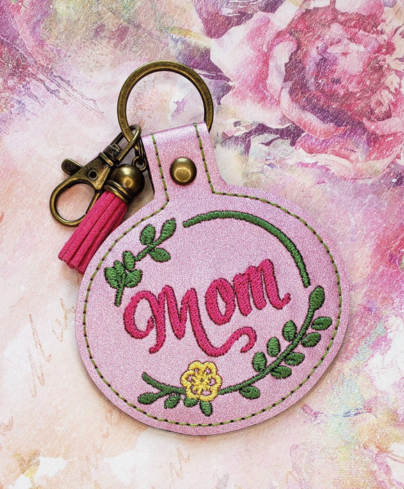 ITH Digital Embroidery Pattern for MOM Flower Frame Snap Tab / Keychain. 4X4 Hoop