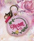 ITH Digital Embroidery Pattern for MOM Flower Frame Snap Tab / Keychain. 4X4 Hoop