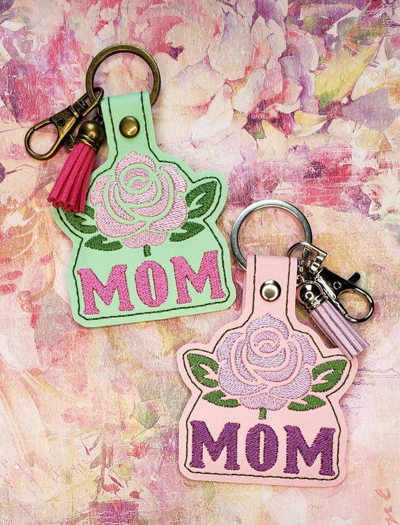 ITH Digital Embroidery Pattern for Mom Rose Snap Tab / Keychain, 4X4 Hoop