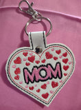 ITH Digital Embroidery Pattern for Hearts in Heart MOM Snap Tab / Keychain, 4X4 Hoop