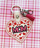 ITH Digital Embroidery Pattern for Hearts in Heart MOM Snap Tab / Keychain, 4X4 Hoop