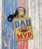 ITH Digital Embroidery Pattern for DAD MVP Football Snap Tab / Keychain, 4X4 Hoop