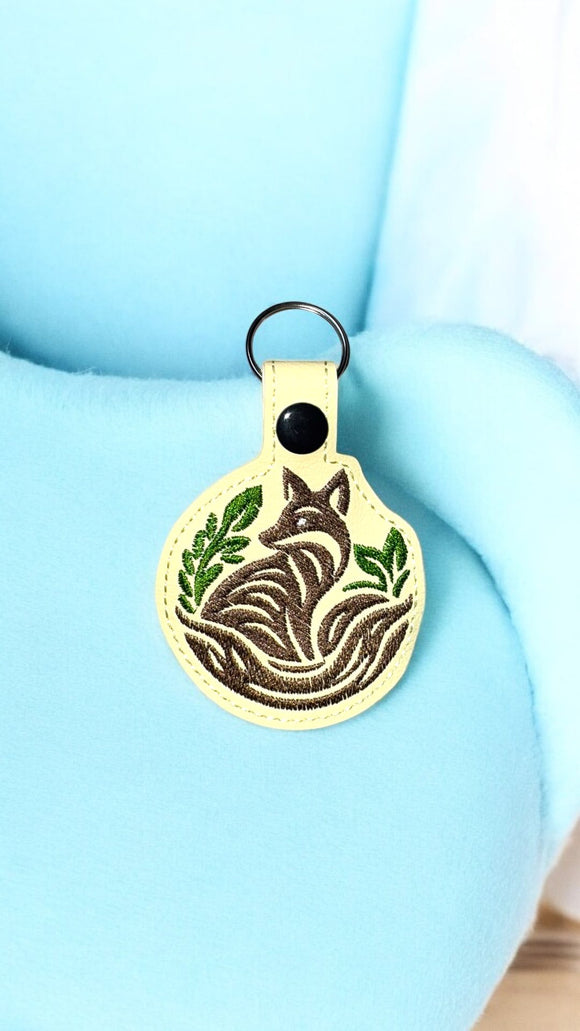 ITH Digital Embroidery Pattern for Simple Fox Snap Tab / Keychain, 4X4 Hoop