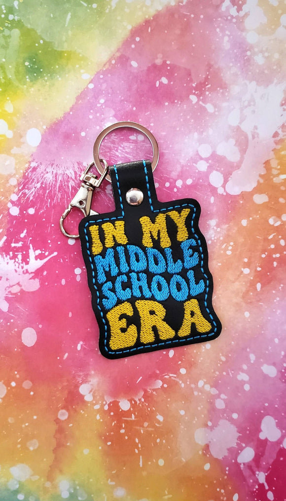 ITH Digital Embroidery Pattern for In My Middle School ERA Snap Tab / Keychain, 4X4 Hoop