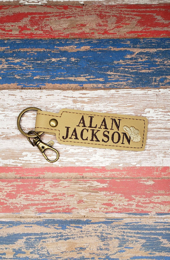 ITH Digital Embroidery Pattern for Alan Jackson Snap Tab/Keychain, 4X4 Hoop