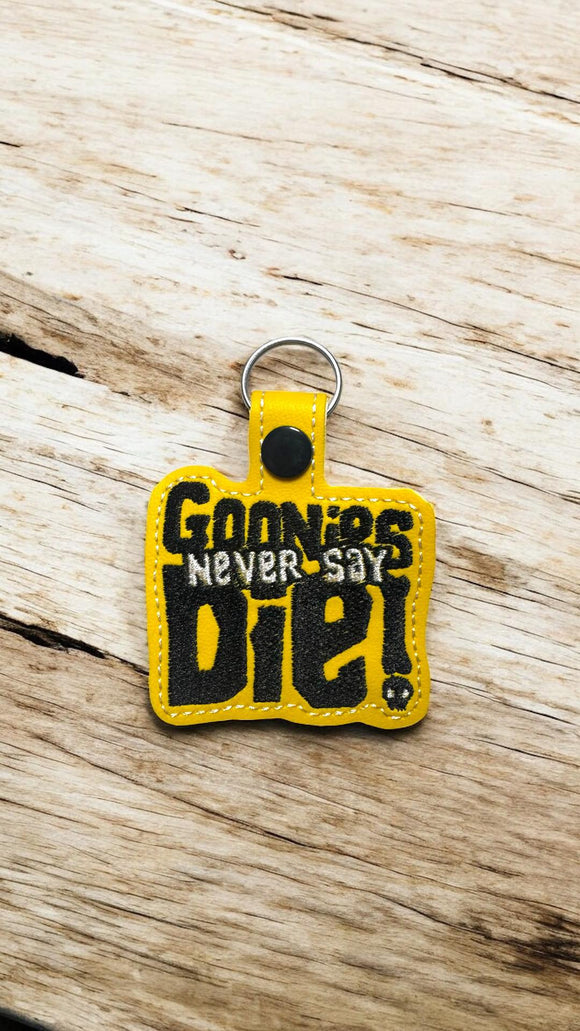 ITH Digital Embroidery Pattern for Goonies Never Say Die Snap Tab / Keychain, 4X4 Hoop