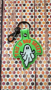 ITH Digital Embroidery Pattern for This is Boo Sheet Snap Tab / Keychain, 4X4 Hoop