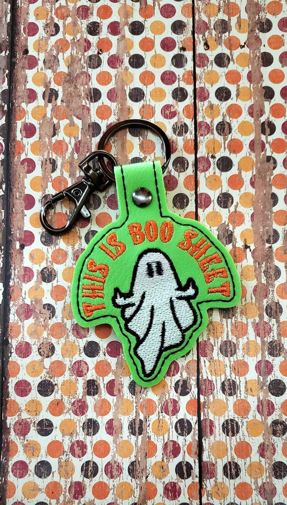 ITH Digital Embroidery Pattern for This is Boo Sheet Snap Tab / Keychain, 4X4 Hoop